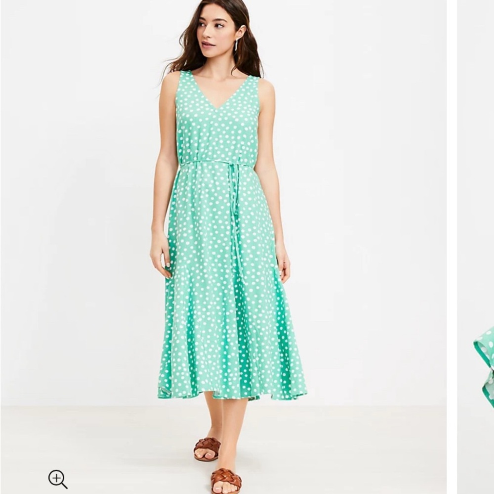 NEW Loft Dotted Godet Double V Midi Dress